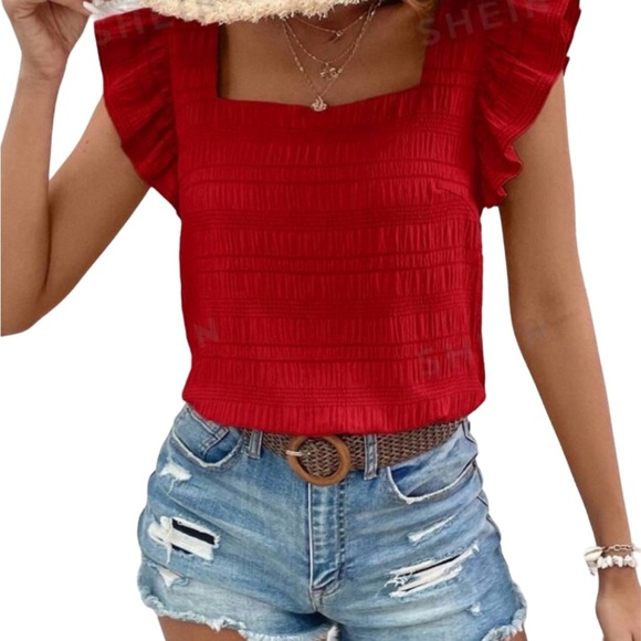 2/30 NWT Red Ruffle Trim, Bubble Textured Top with Squared Neck. Size XL - Picture 14 of 14